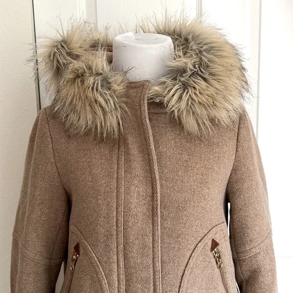 J. Crew Stadium Cloth Tan Wool Coat Jacket Womens Sz 8